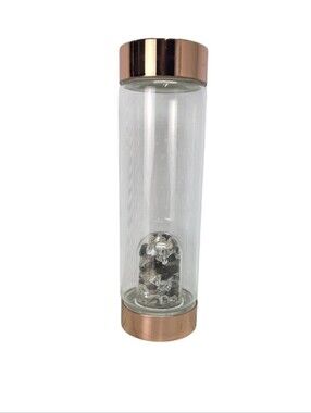 Crystal Infused Glass Water Bottle with Rose Goldtone Caps